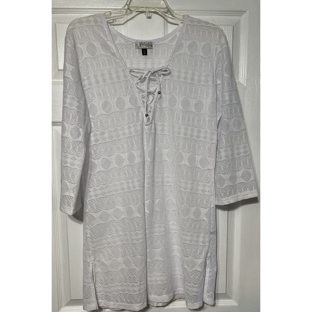 J Valdi Large Cover Up Swimwear Printed Lace-Up-Neck‎ White